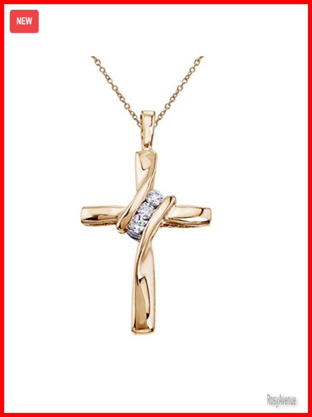 10k Yellow Gold Three Stone Diamond Cross Pendant Necklace 18in Chain